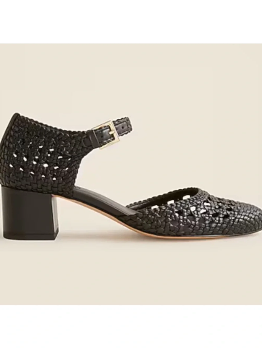 NEW J. Crew Mollie buckle-strap heels in black woven leather CM896 $298 size 8.5